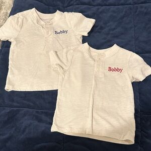2 “Bobby” name short sleeve white shirts size 18m